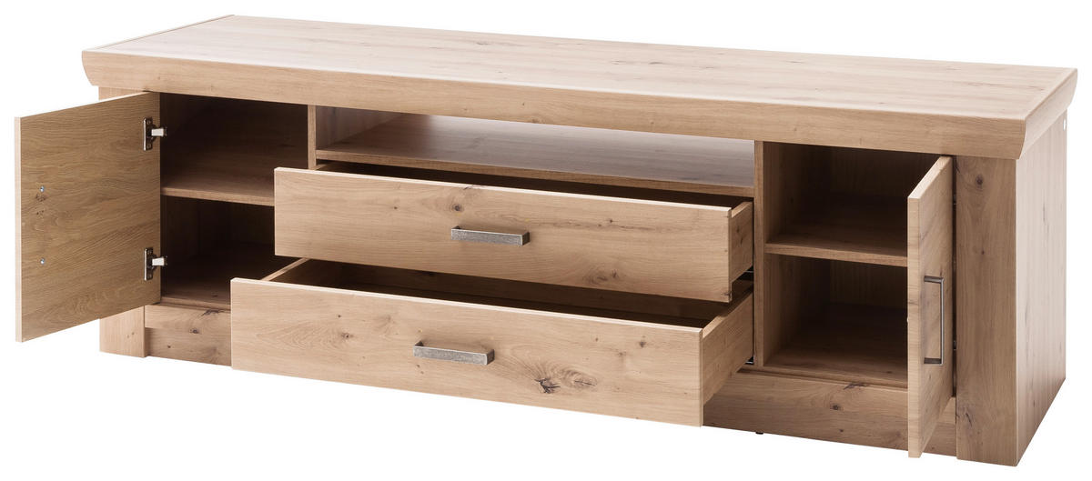 TV-ELEMENT Maputo  in 180/60/55 cm  - Eichefarben/Nickelfarben, Design, Holzwerkstoff/Metall (180/60/55cm) - Livetastic