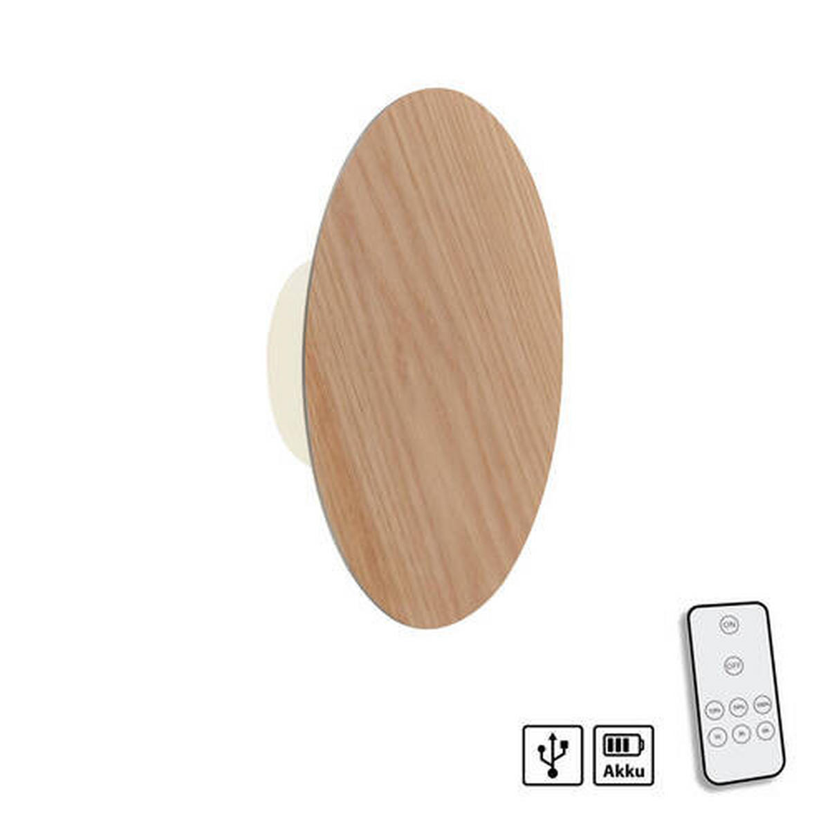 AKKU-WANDLEUCHTE Akku Puntua 25/6.5/25 cm   - Eichefarben, Natur, Kunststoff/Metall (25/6.5/25cm) - Paul Neuhaus