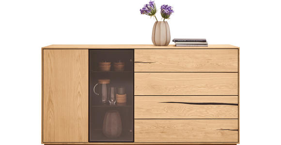 SIDEBOARD Schwarz, Eichefarben  176/88/40 cm  - Eichefarben/Schwarz, Natur, Glas/Holz (176/88/40cm) - Waldwelt