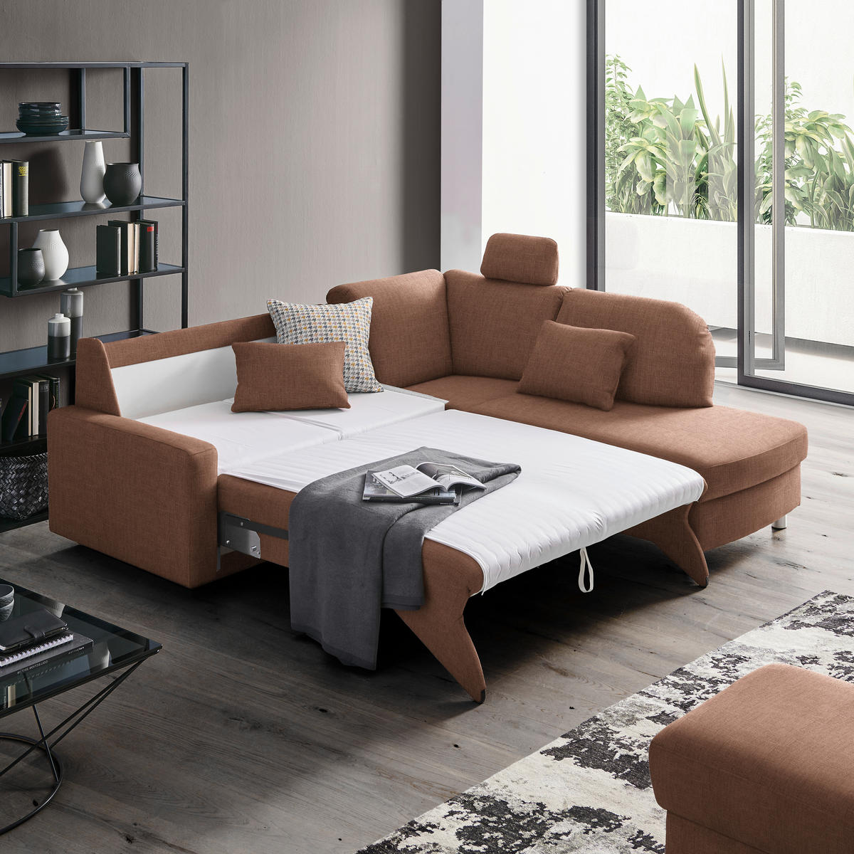 ECKSOFA in Chenille Braun  227/208 cm  - Alufarben/Braun, KONVENTIONELL, Textil/Metall (227/208cm) - Sedda