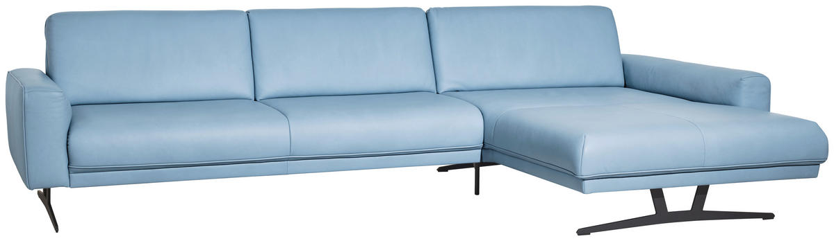 ECKSOFA in Echtleder Hellblau  - Anthrazit/Hellblau, Konventionell, Leder/Metall (324/179cm) - Johann Jakob