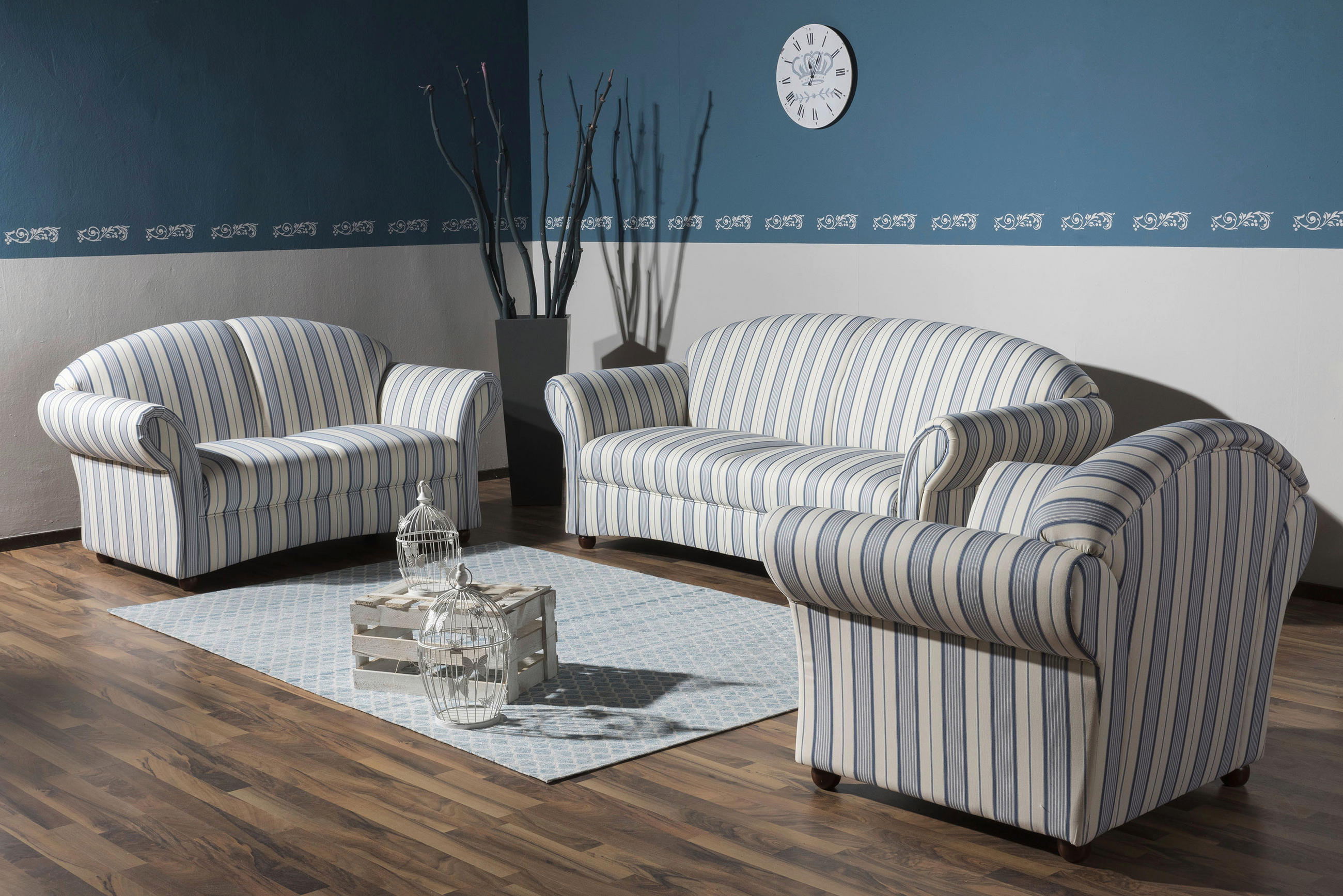 SESSEL in Flachgewebe Blau, Beige  - Blau/Beige, Design, Holz/Textil (96/85/81cm) - Max Winzer