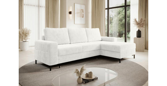 ECKSOFA Creme Cord  inkl. Rückenkissen, Bettkasten, Schlaffunktion, Rücken echt, Liegefläche im Originalstoff  - Creme/Schwarz, KONVENTIONELL, Textil/Metall (240/150cm) - Carryhome