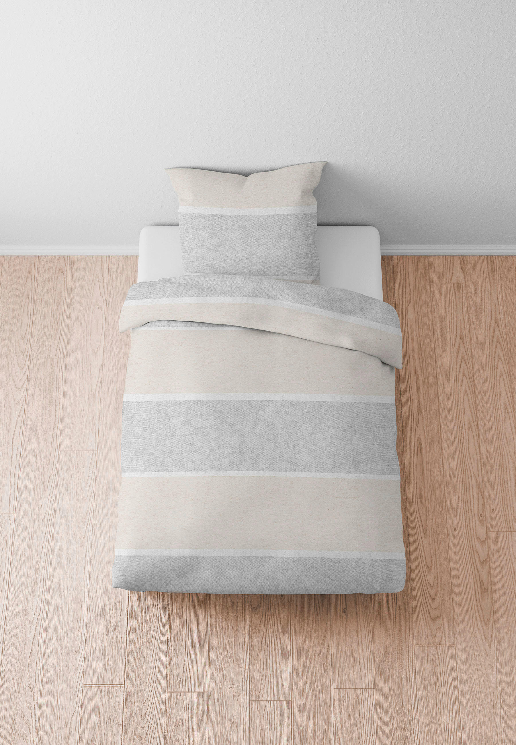 Thumbnail - Novel Bettwäsche, Hellgrau, Beige, Textil, Streifen, 135x200 cm, pflegeleicht, hautfreundlich, angenehm wärmend, samtige...