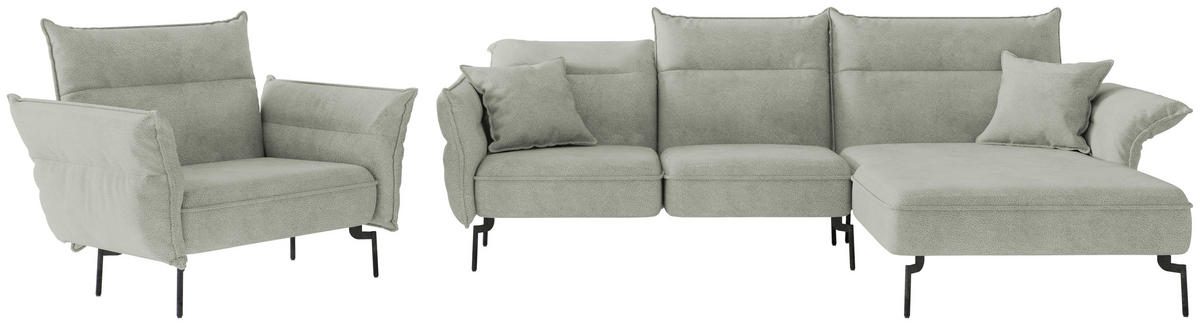 SITZGARNITUR Jakarta Flachgewebe Hellgrau  - Edelstahlfarben/Hellgrau, Design, Textil/Metall (265/185cm) - Livetastic
