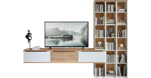 WOHNWAND 2-teilig  in Weiß, Buchefarben  285/215/40 cm  - Buchefarben/Schwarz, KONVENTIONELL, Holzwerkstoff/Kunststoff (285/215/40cm) - Venda