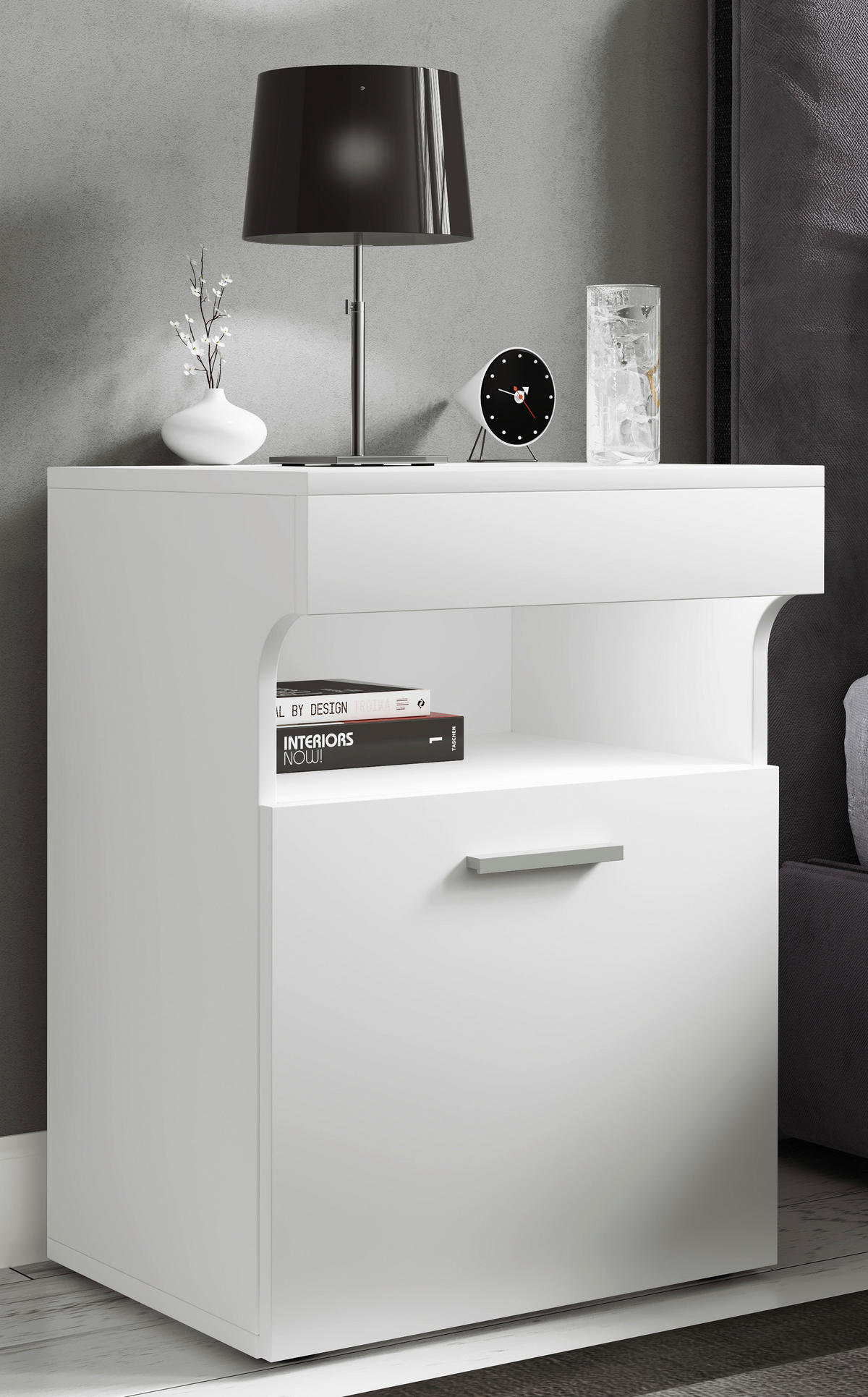 NACHTSCHRANK 45/61/39 cm  - Silberfarben/Schwarz, MODERN, Holzwerkstoff/Kunststoff (45/61/39cm) - MID.YOU
