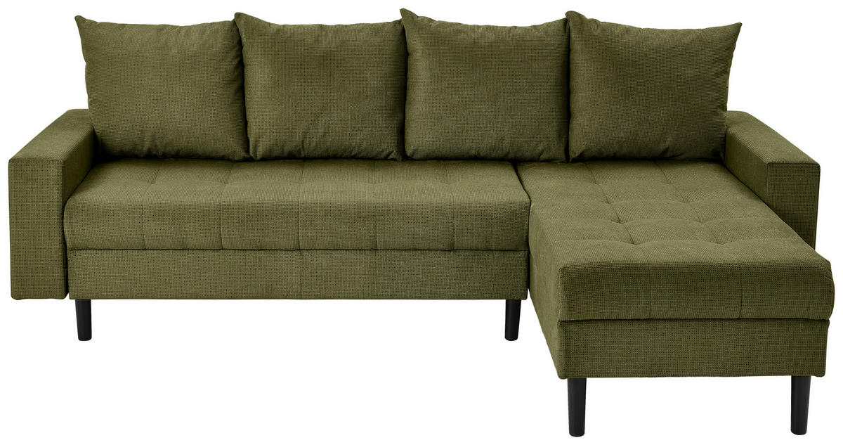 ECKSOFA in Webstoff Dunkelgrün  - Dunkelgrün/Schwarz, Konventionell, Kunststoff/Textil (231/157cm) - P & B