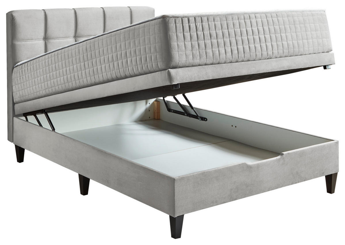 BOXBETT 140/200 cm,  in Hellgrau, Bettkasten, Matratzen, H2 + H3 = mittel + fest  - Hellgrau, KONVENTIONELL, Textil (140/200cm) - Boxxx