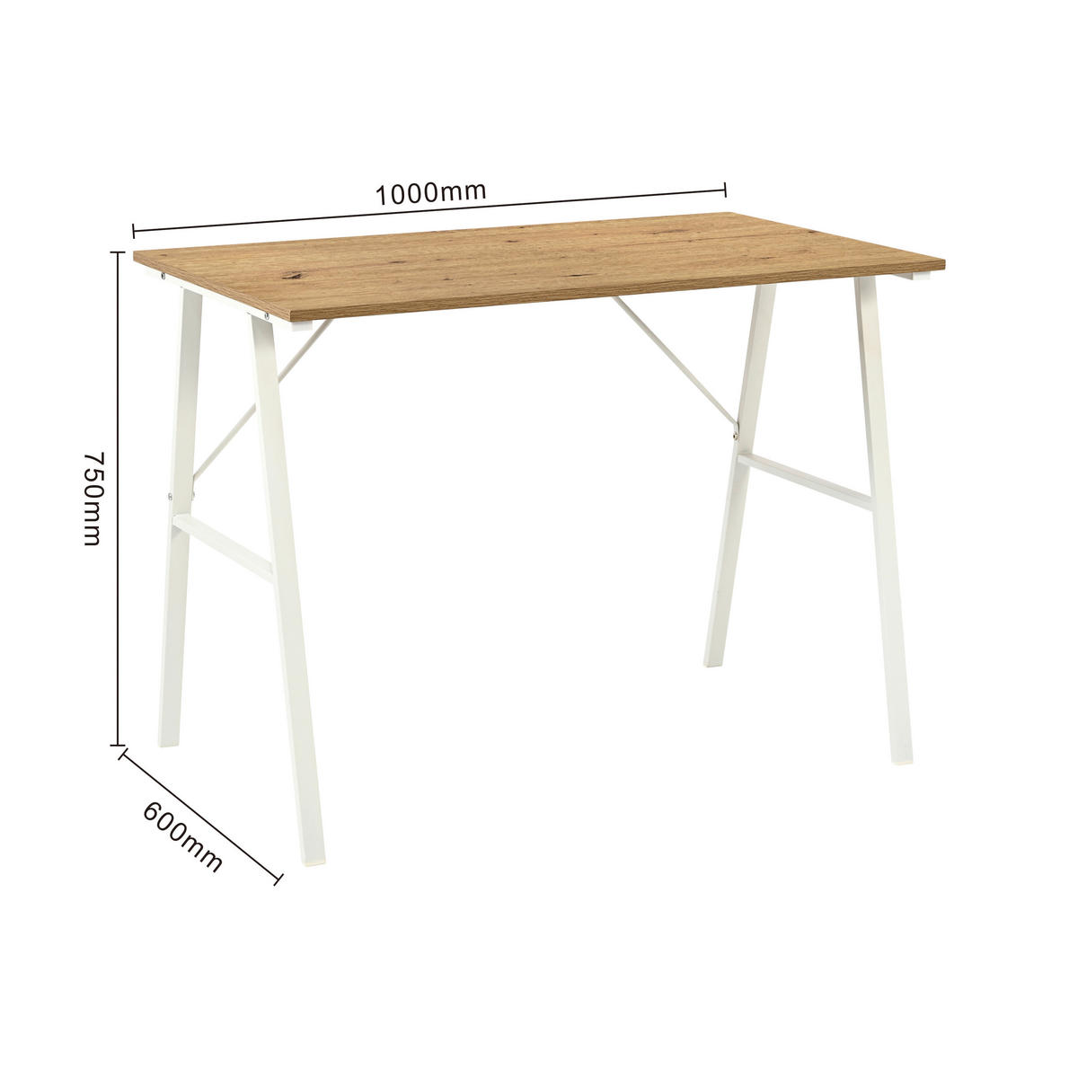 PÍSACÍ STÔL, biela, dub artisan, 100/60/75 cm - biela/dub artisan, Design, kov/kompozitné drevo (100/60/75cm) - Carryhome
