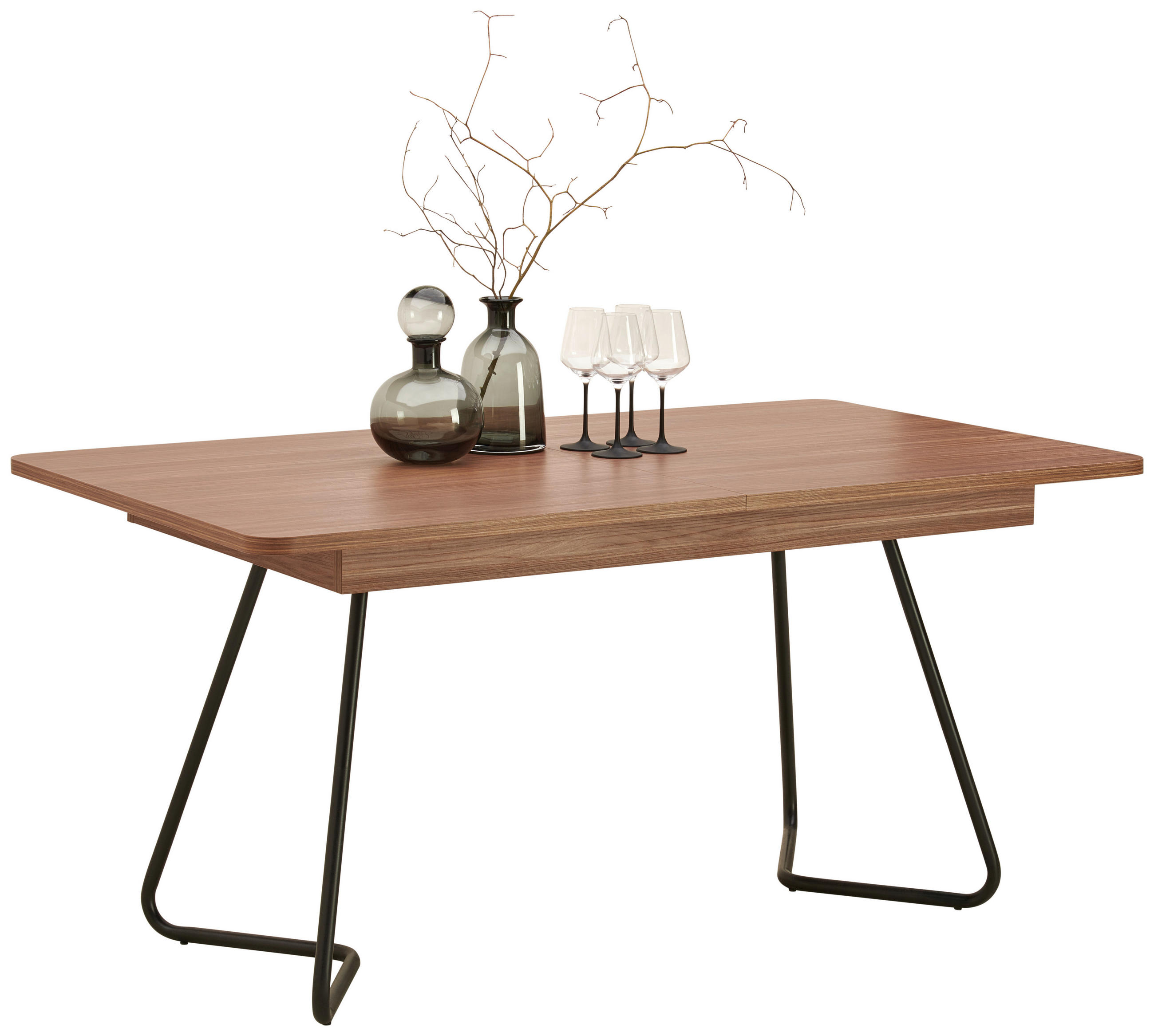 ESSTISCH in Metall, Holzwerkstoff 160-205/90/76 cm  - Walnussfarben/Schwarz, Design, Holzwerkstoff/Metall (160-205/90/76cm) - Hom`in