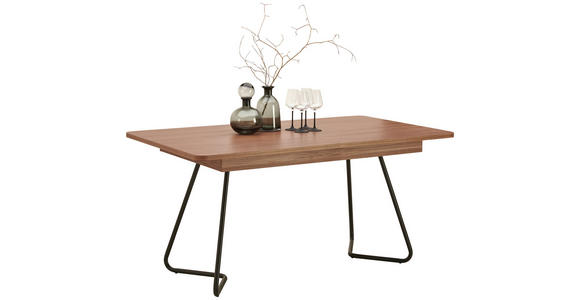 ESSTISCH in Metall, Holzwerkstoff 160(205)/90/76 cm - Walnussfarben/Schwarz, Design, Holzwerkstoff/Metall (160(205)/90/76cm) - Hom`in