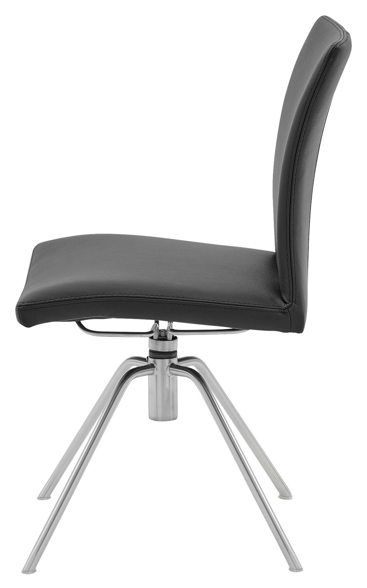 STUHL Echtleder Schwarz, Edelstahlfarben  - Edelstahlfarben/Schwarz, Design, Leder/Metall (52/91/58cm) - Musterring
