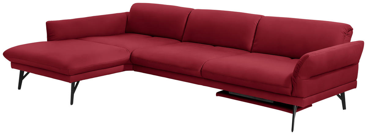 ECKSOFA in Echtleder Rot  173/308 cm  - Anthrazit/Rot, Design, Leder/Metall (173/308cm) - Joop!