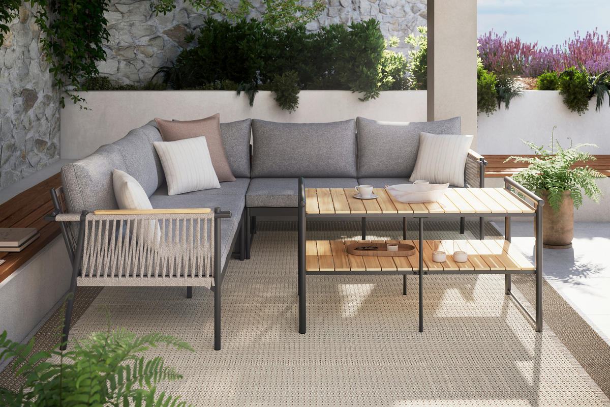 LOUNGEGARNITUR 232/232 cm Akazie massiv Aluminium  - Dunkelgrau, Design, Holz/Metall (232/232cm) - Ambia Garden