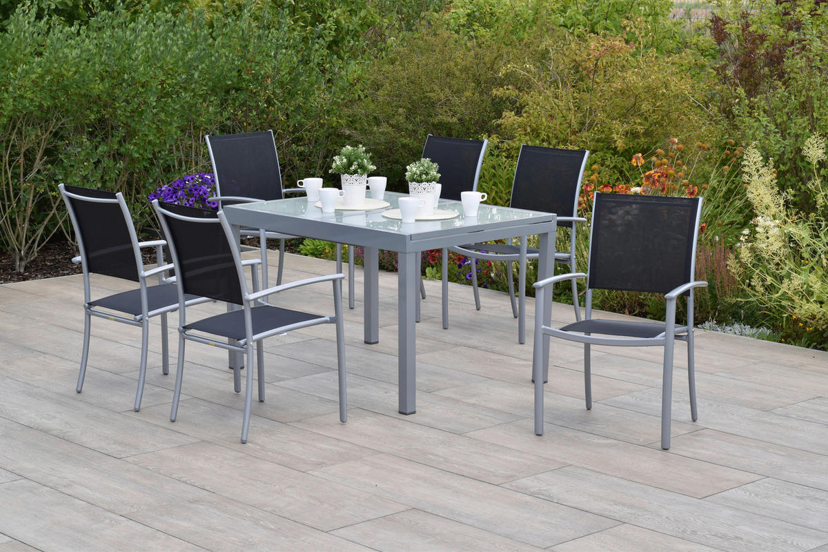 GARTENSET Aluminium  - Silberfarben/Schwarz, MODERN, Textil/Metall - Gardenson