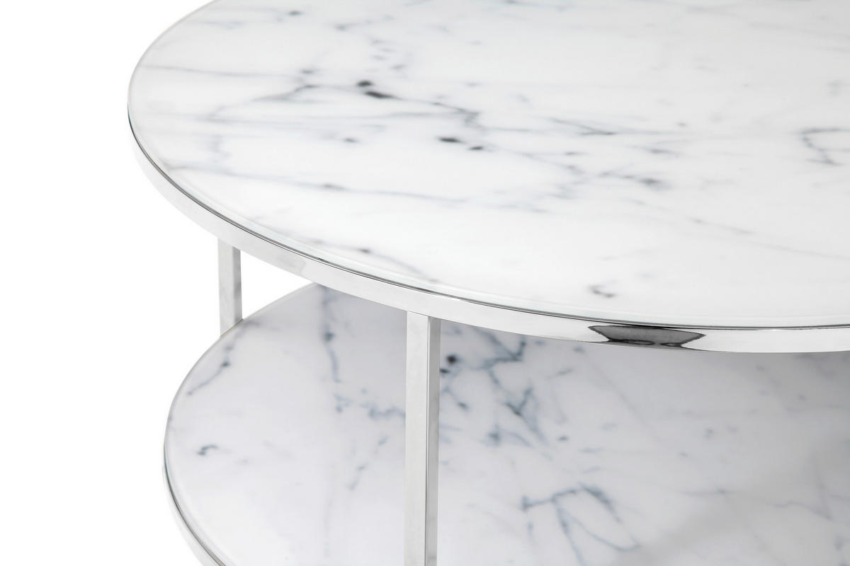 COUCHTISCH 80/80/45 cm rund Weiß, Chromfarben  - Chromfarben/Weiß, Design, Glas/Metall (80/80/45cm) - Livetastic