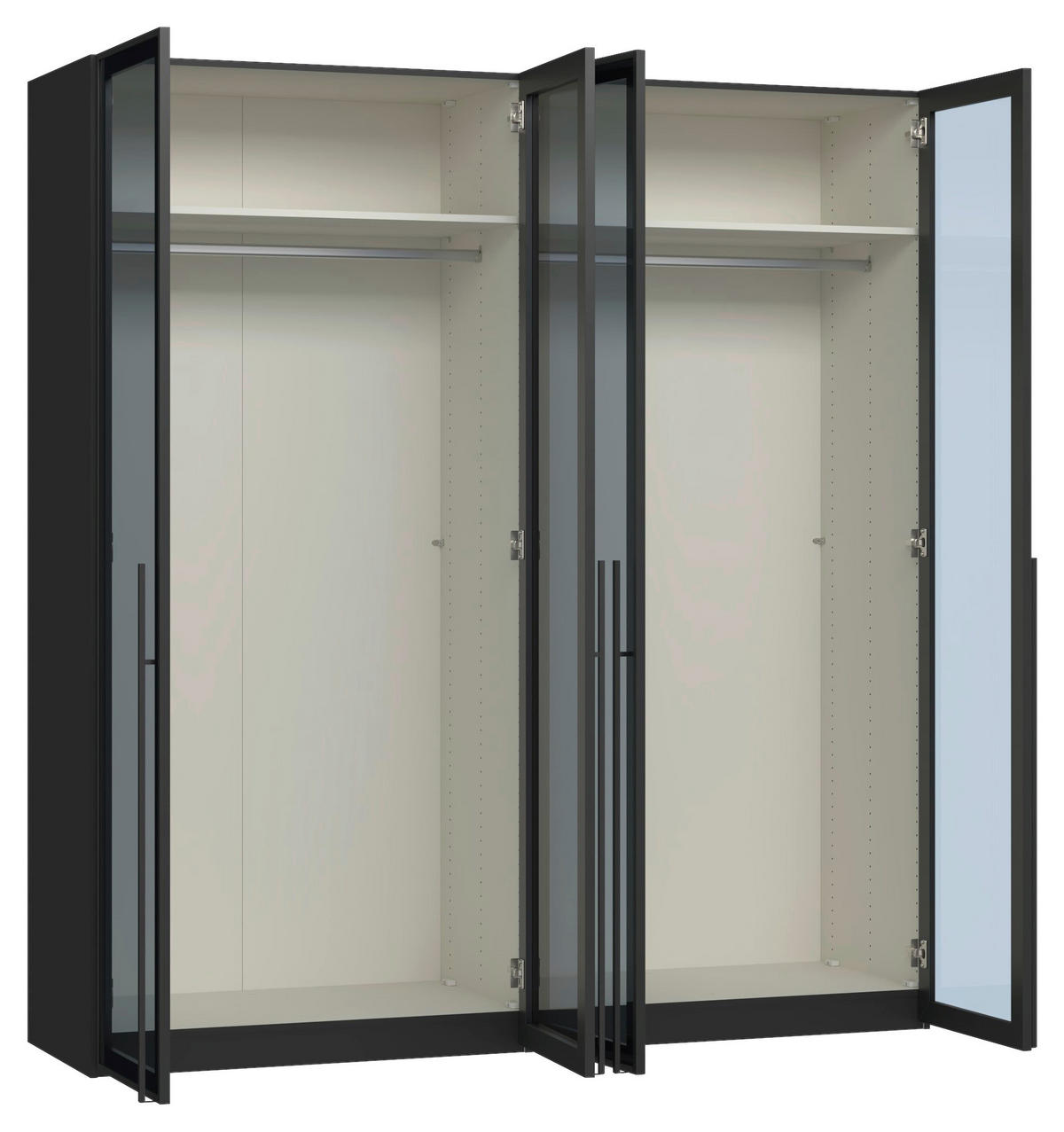 DREHTÜRENSCHRANK 203/220/59 cm,  in Schwarz, 4-türig  - Schwarz, Design, Glas/Holzwerkstoff (203/220/59cm) - Jutzler