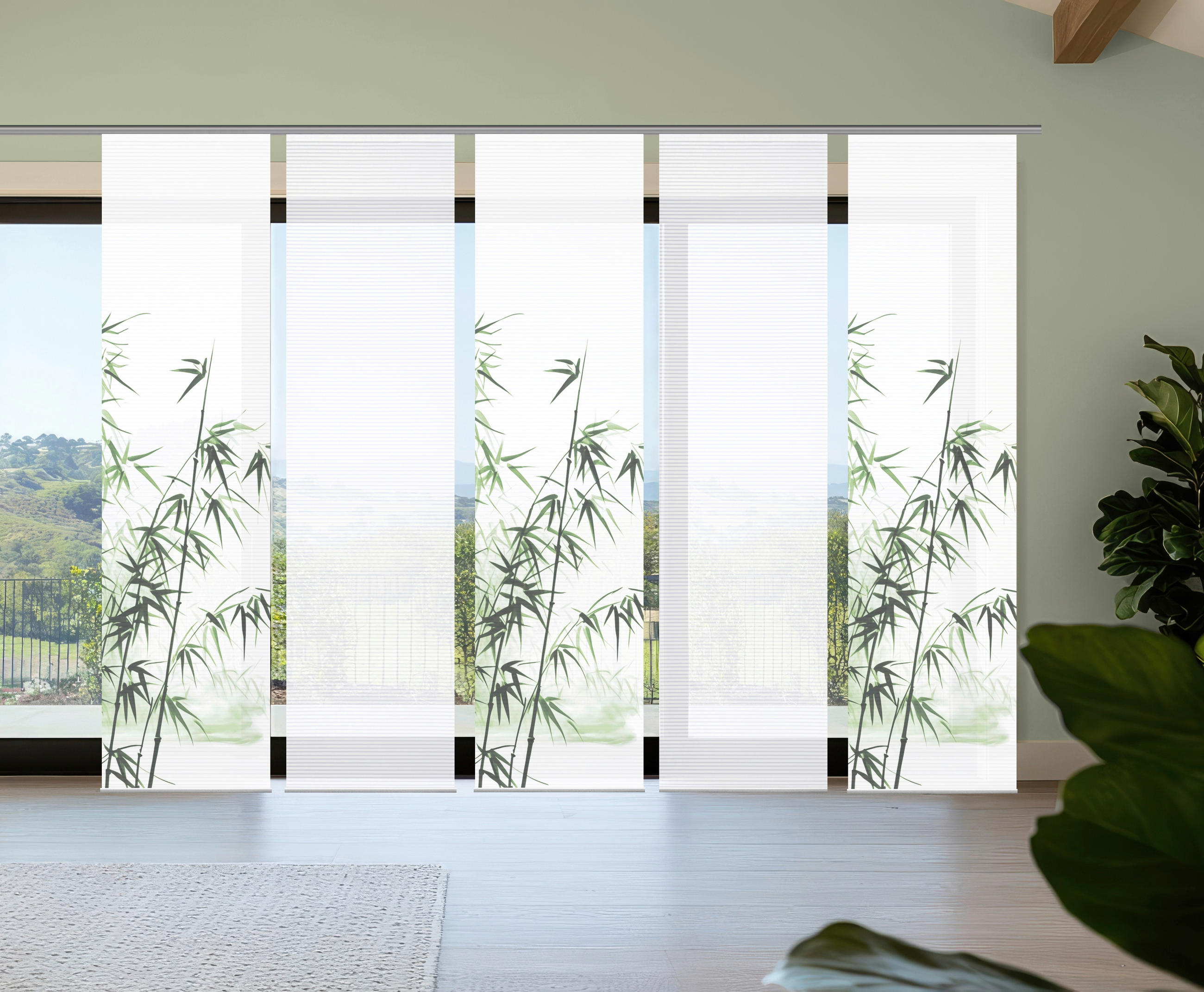 FLÄCHENVORHANG  5 Stück  blickdicht  60/245 cm   - Weiß/Grün, Natur, Textil (60/245cm)
