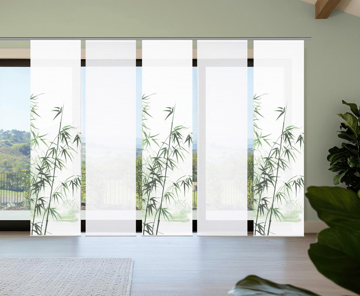 FLÄCHENVORHANG  5 Stück  blickdicht  60/245 cm   - Weiß/Grün, Natur, Textil (60/245cm)