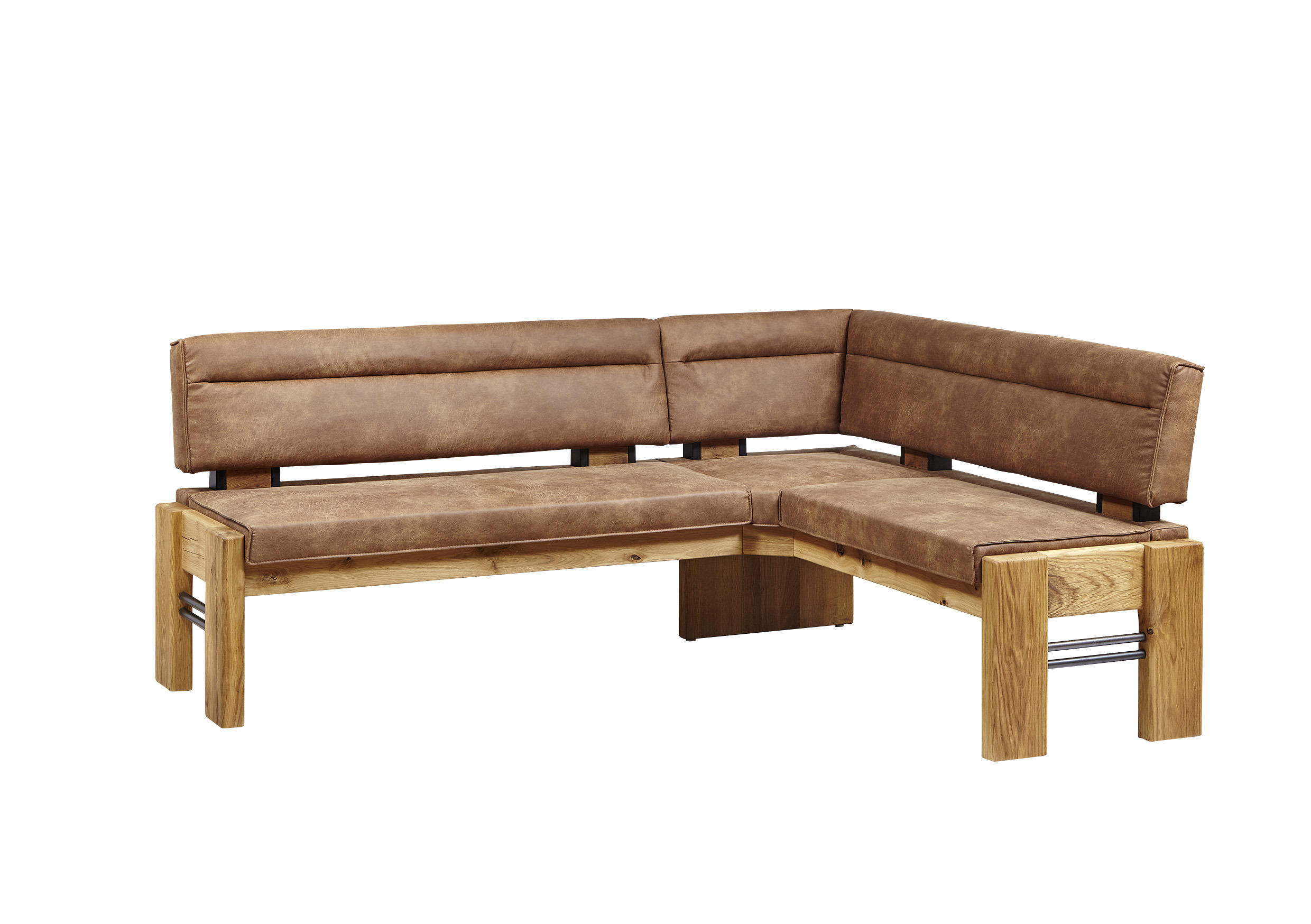 ECKBANK 203/163 cm Mikrofaser Eichefarben, Hellbraun Eiche massiv Holz, Metall   - Hellbraun/Eichefarben, KONVENTIONELL, Holz/Textil (203/163cm) - Moderano