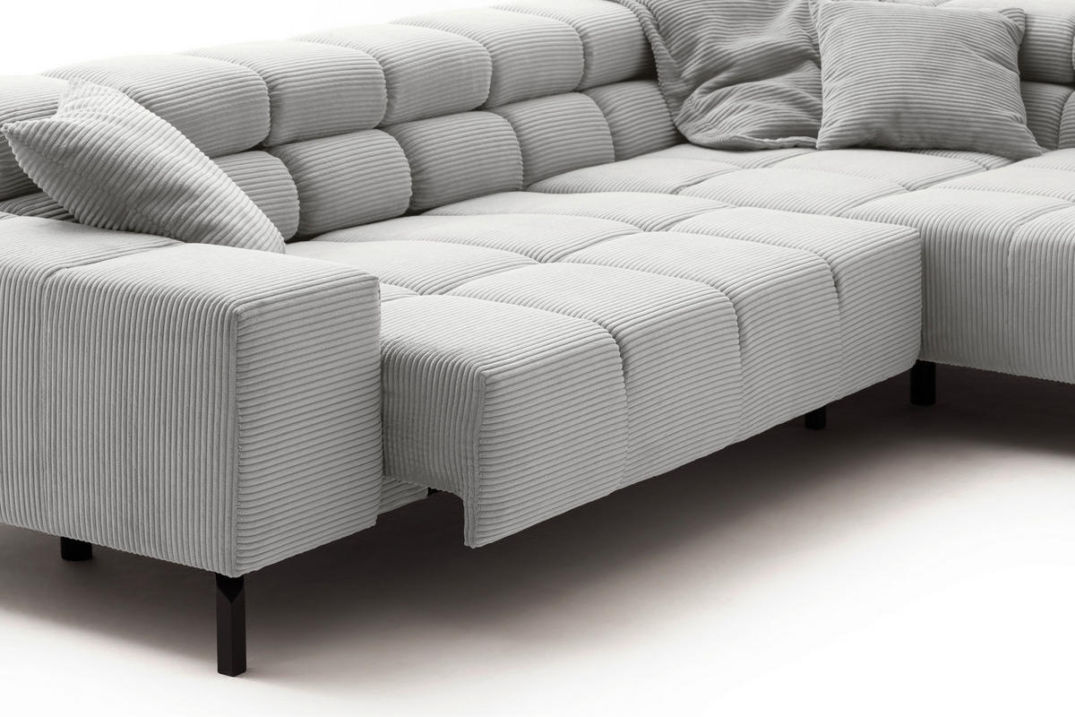 ECKSOFA in Cord Grau  - Schwarz/Grau, Design, Textil/Metall (321/216cm) - Hom`in