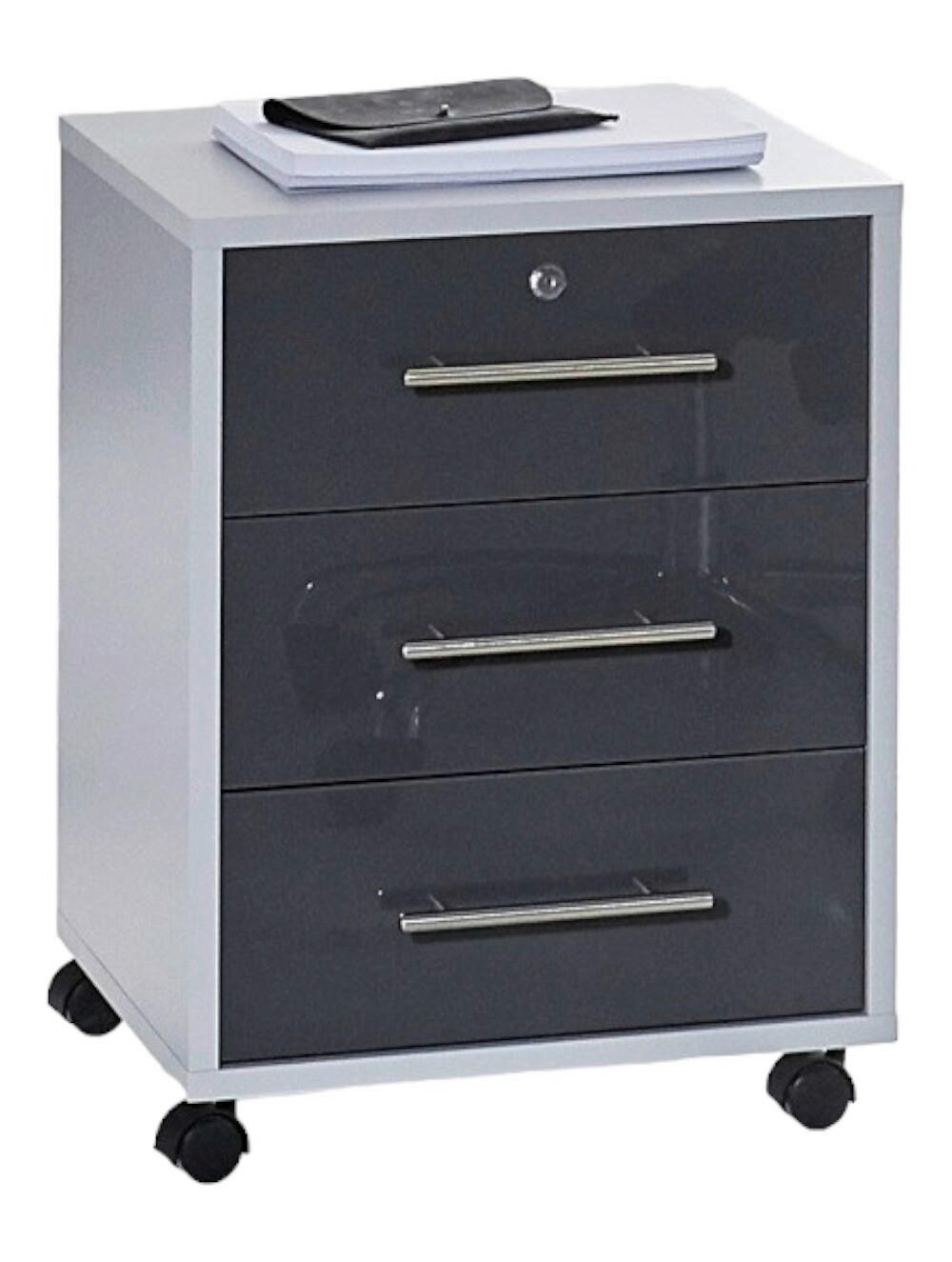 ROLLCONTAINER Grau, Anthrazit Hochglanz  - Edelstahlfarben/Anthrazit Hochglanz, MODERN, Holzwerkstoff/Kunststoff (44/58/40cm) - MID.YOU