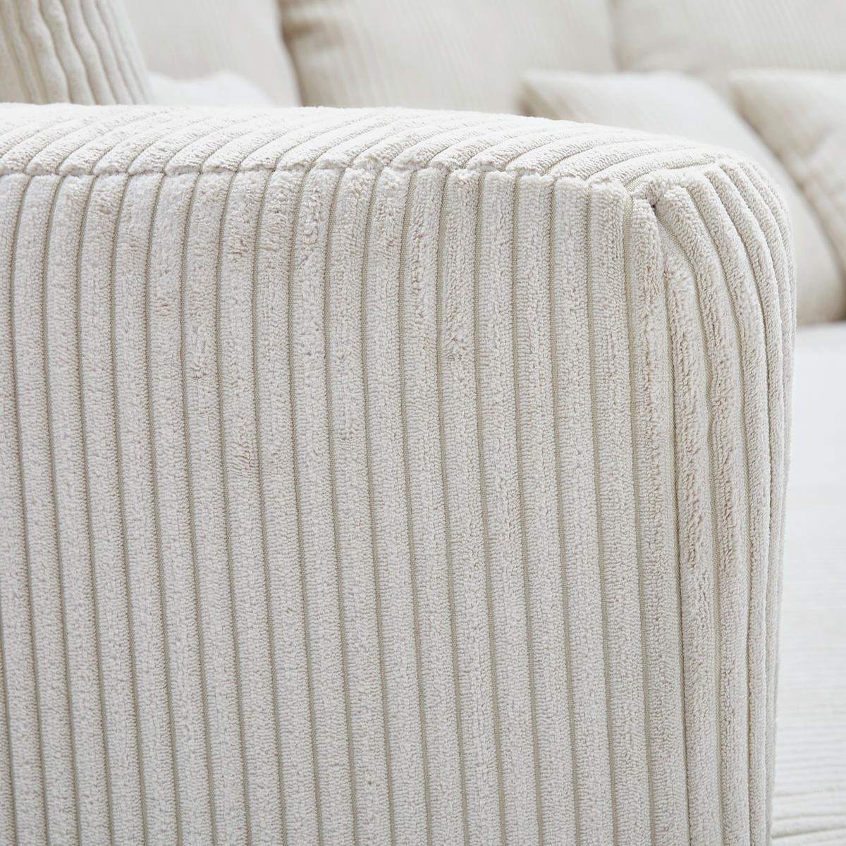 Wohnlandschaft inkl. Hocker in Cord Beige  - Beige/Schwarz, Design, Kunststoff/Textil (300/160cm) - Livetastic