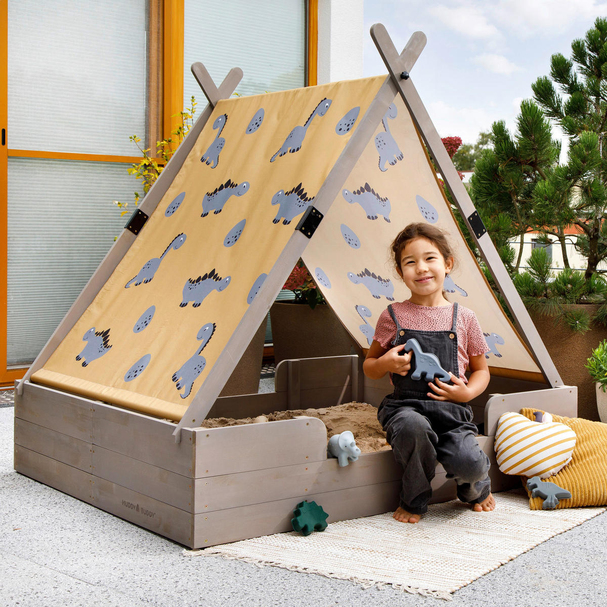 SANDKASTEN 140/120/140 cm  - Grau, Basics, Holz (140/120/140cm) - MUDDY BUDDY