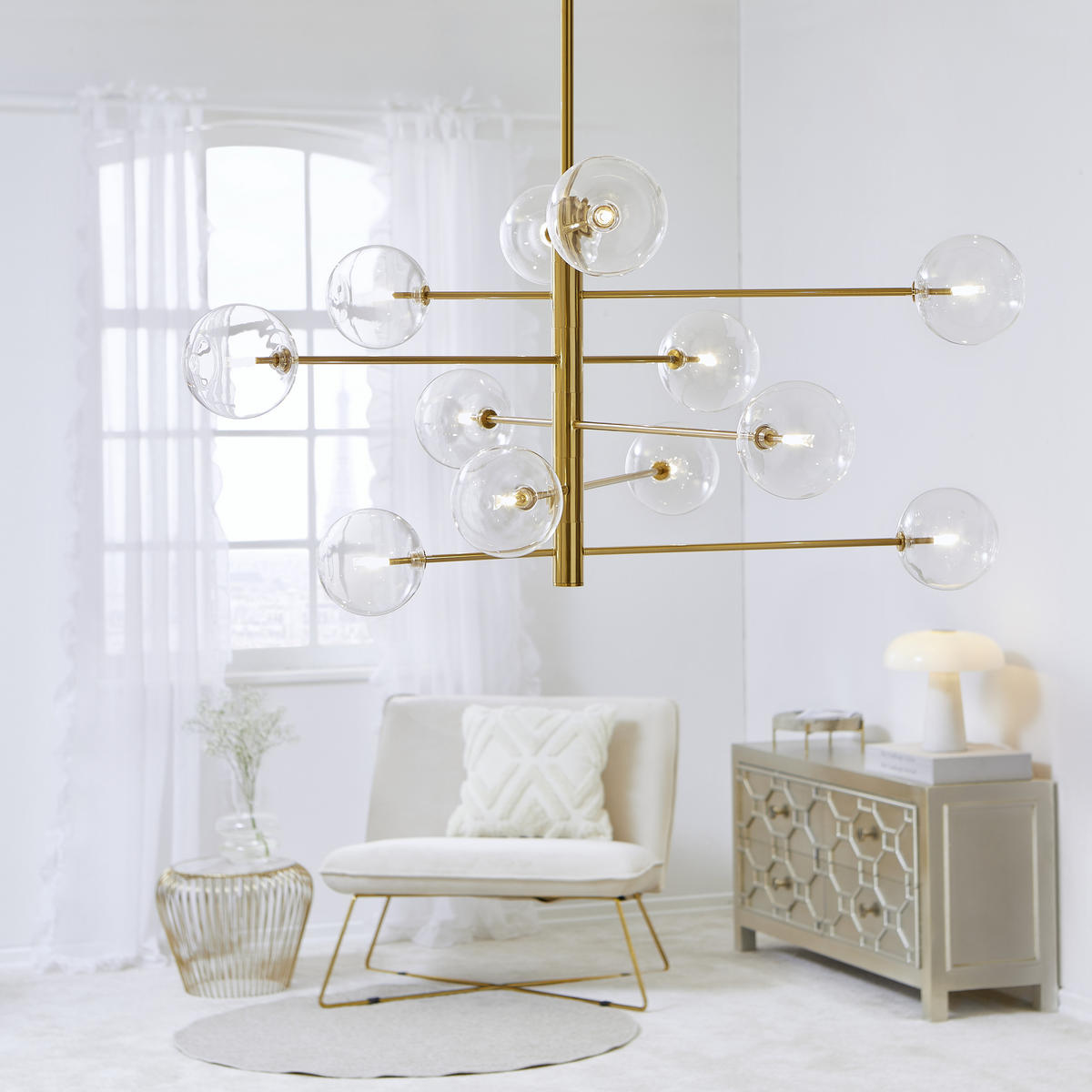 HÄNGELEUCHTE 124/90,5 cm  - Messingfarben, Design, Glas/Metall (124/90,5cm) - Ideal Lux