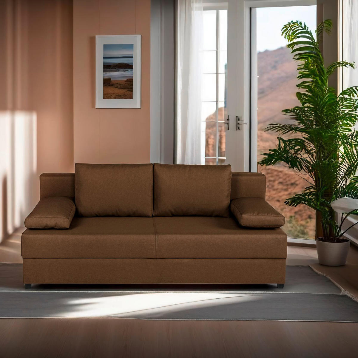 SCHLAFSOFA  mit Liegefunktion, Rücken echt Braun  - Schwarz/Braun, Design, Kunststoff/Textil (190/80/75cm) - P & B