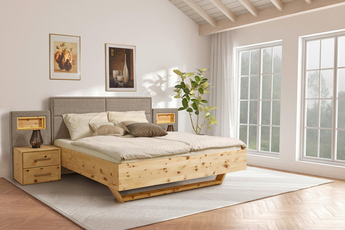 BETT 160/200 cm  Zirbelkieferfarben, Dunkelbraun   - Zirbelkieferfarben/Dunkelbraun, Natur, Holz/Textil (160/200cm) - Valnatura