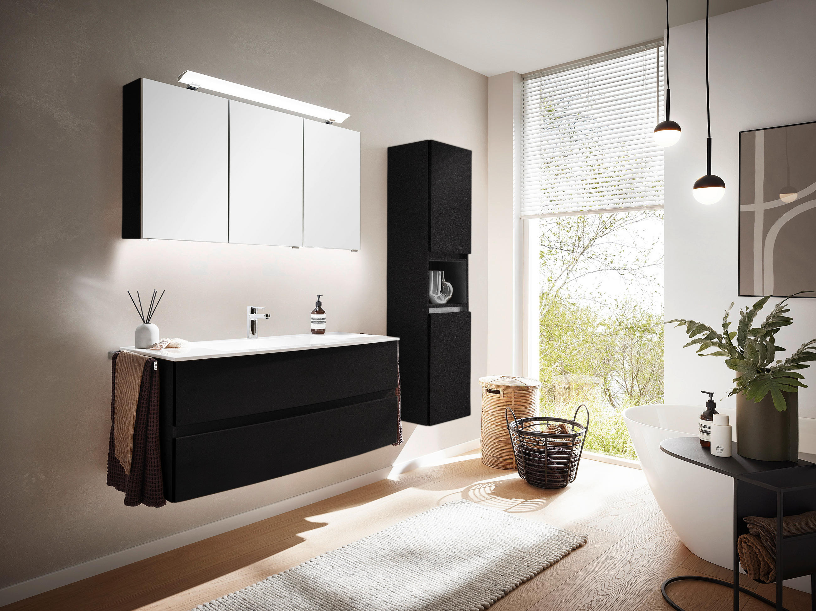 BADEZIMMER  in 121,2 cm  - Dunkelgrau/Weiß, Design, Glas/Holzwerkstoff (121,2cm) - Novel