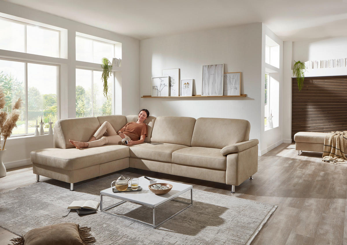 ECKSOFA Rostock Beige Mikrofaser  - Beige, Design, Textil/Metall (202/266cm) - Beldomo System
