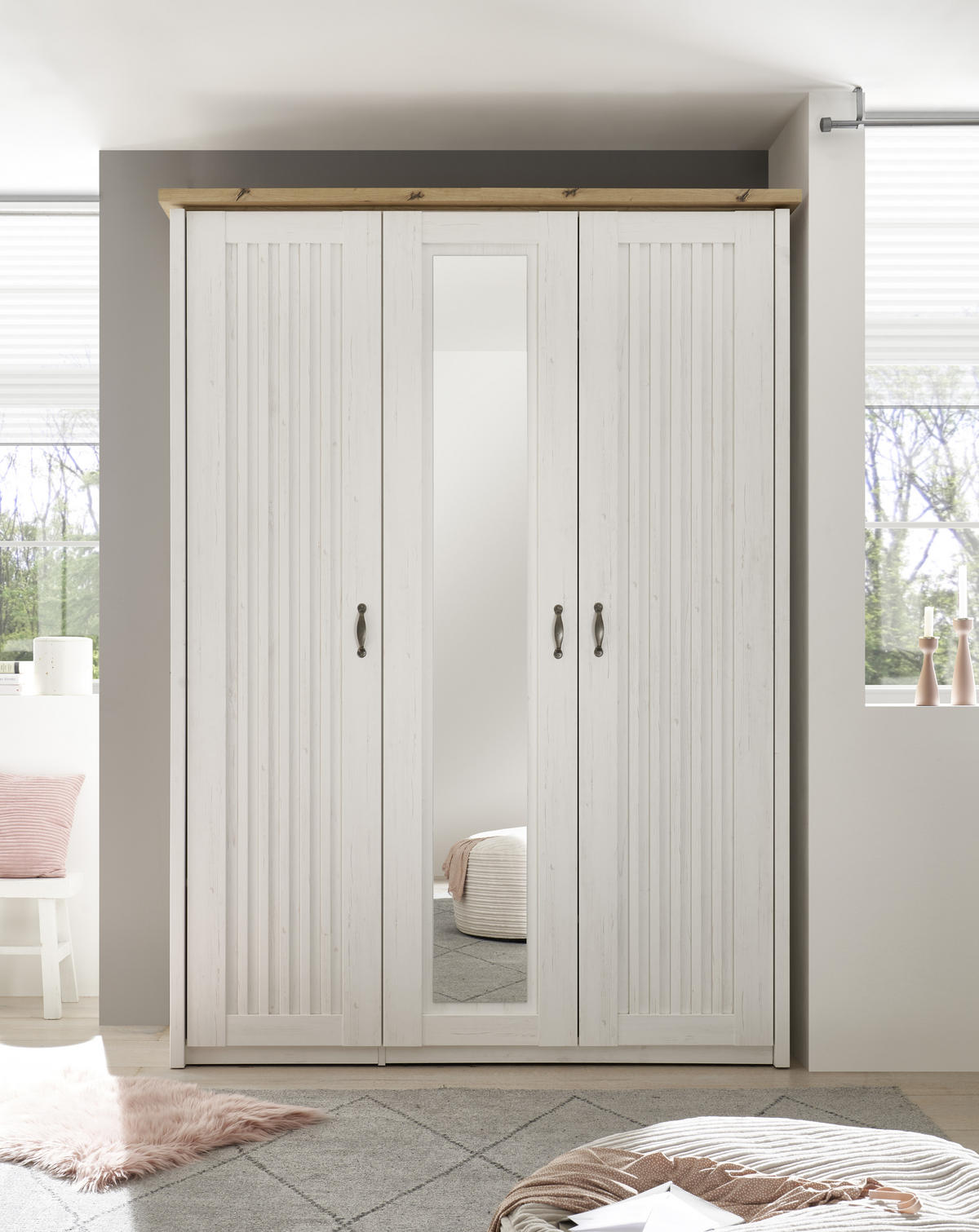 DREHTÜRENSCHRANK in Weiss, Eichefarben  - Weiss/Eichefarben, Lifestyle, Holzwerkstoff/Metall (164/224/60cm) - Landscape