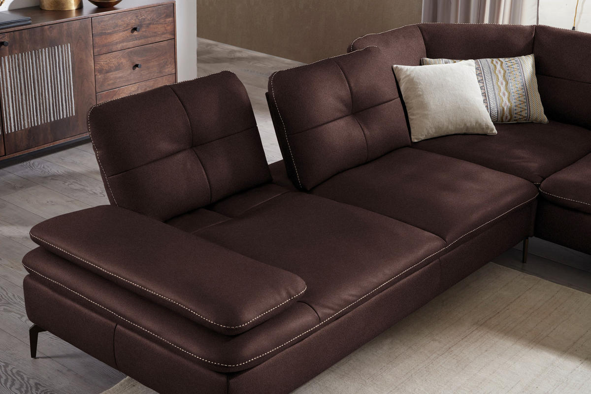 ECKSOFA in Echtleder Dunkelbraun  - Hellbraun/Dunkelbraun, Design, Leder/Metall (298/298cm) - Chilliano