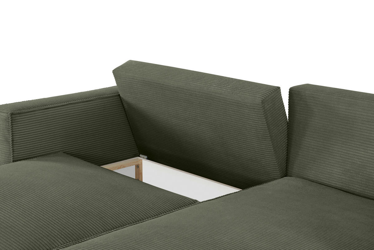 ECKSOFA in Feincord Olivgrün  - Schwarz/Olivgrün, Konventionell, Kunststoff/Textil (242/151cm) - Carryhome