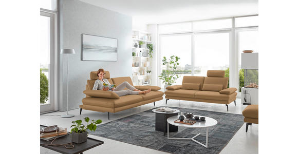 3-SITZER-SOFA in Leder Honig - Schwarz/Honig, Design, Leder/Metall (222/86/104cm) - Dieter Knoll