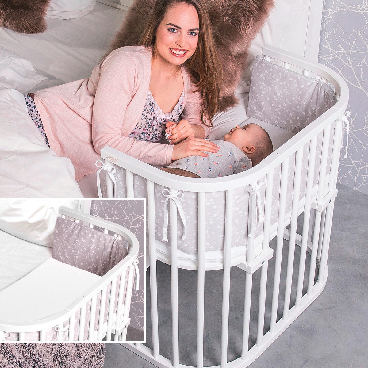 BEISTELLBETT 87/46/79 cm  - Grau, Basics, Holz (87/46/79cm) - Babybay