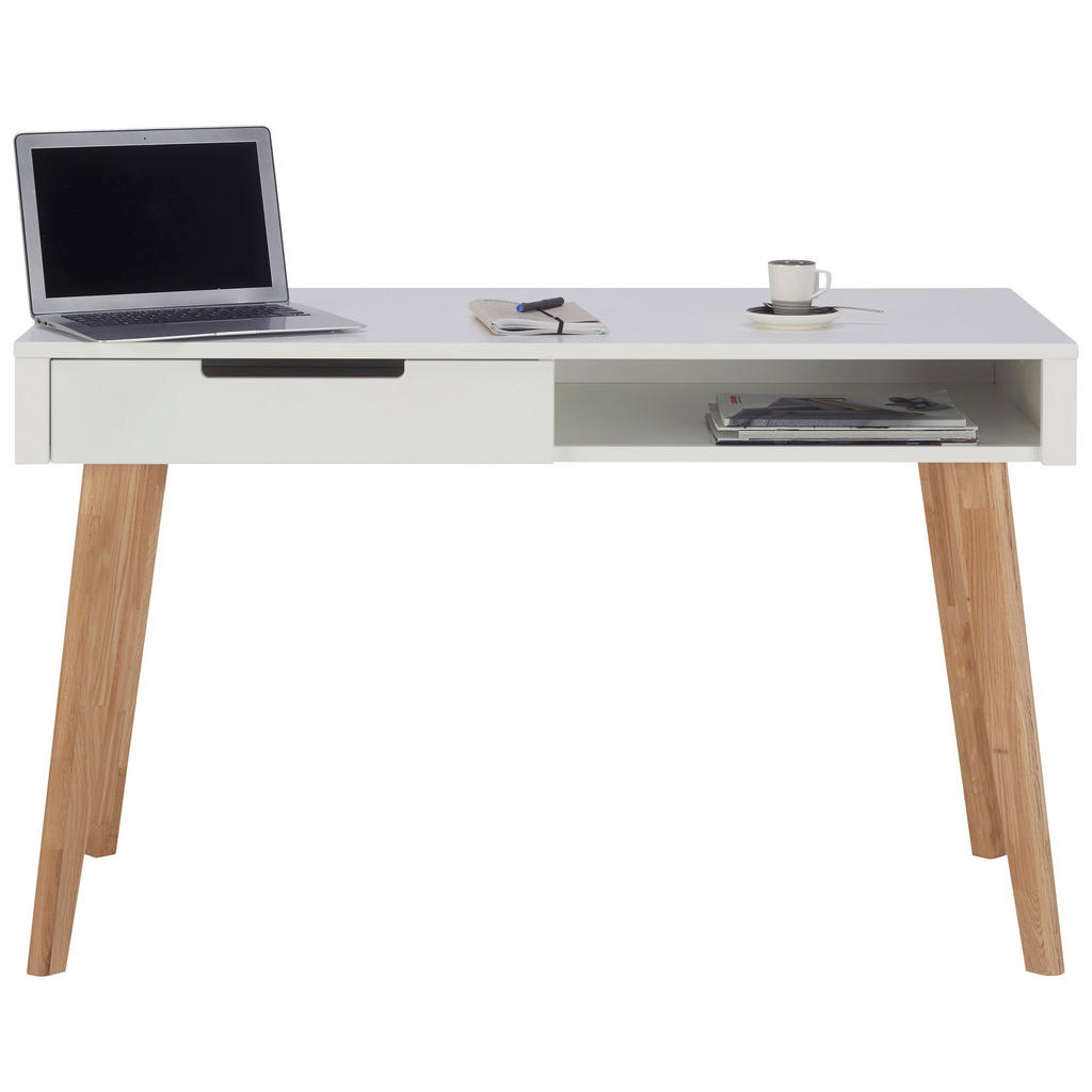 Thumbnail - Stylife Schreibtisch, Weiß, Eiche, Holz, Holzwerkstoff, Eiche, massiv, 1 Schublade(n) Schubladen, rechteckig, konisch, r...