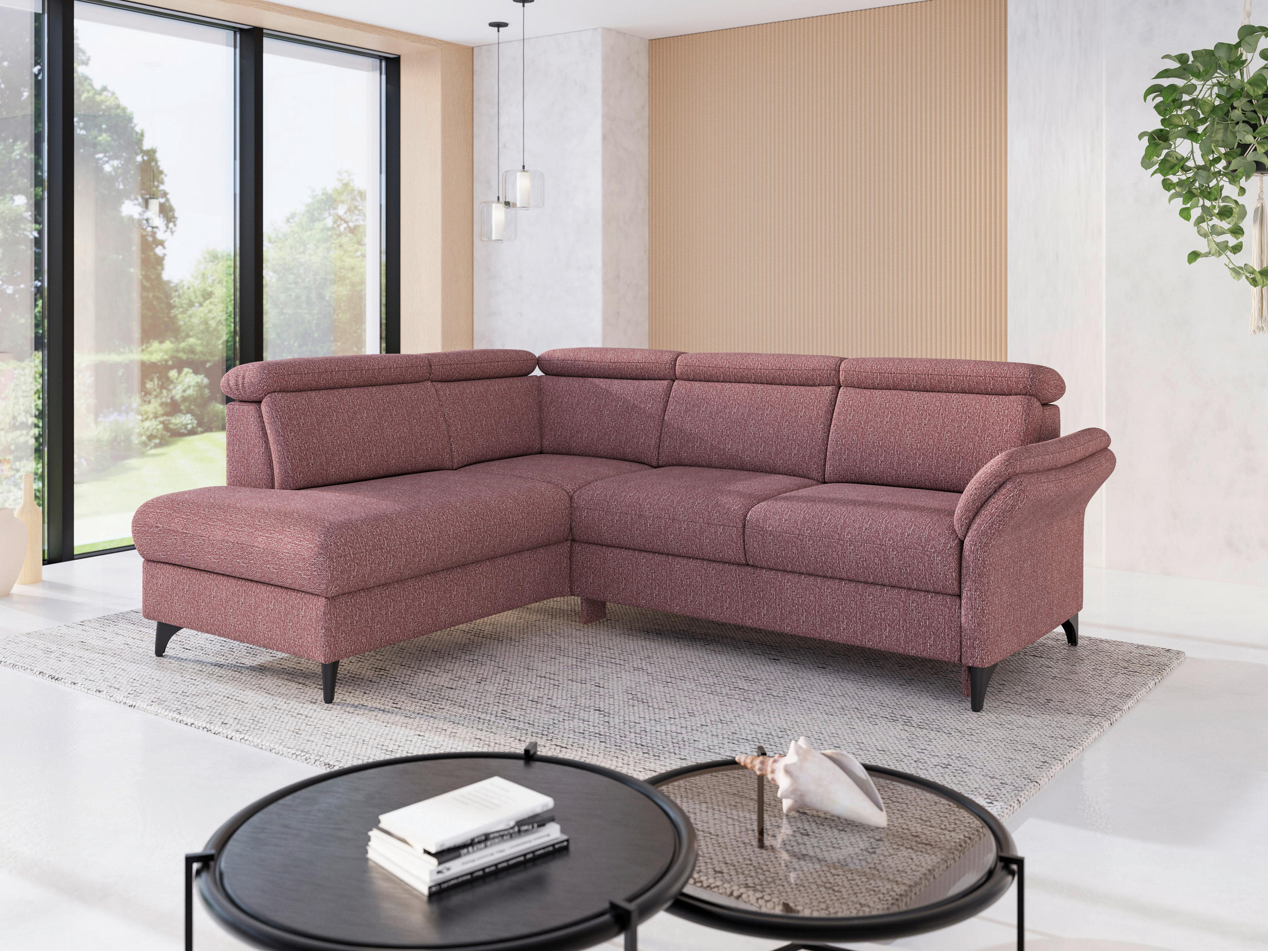 ECKSOFA Chenille Aubergine  - Aubergine/Schwarz, Konventionell, Textil/Metall (193/247cm) - Sit & More