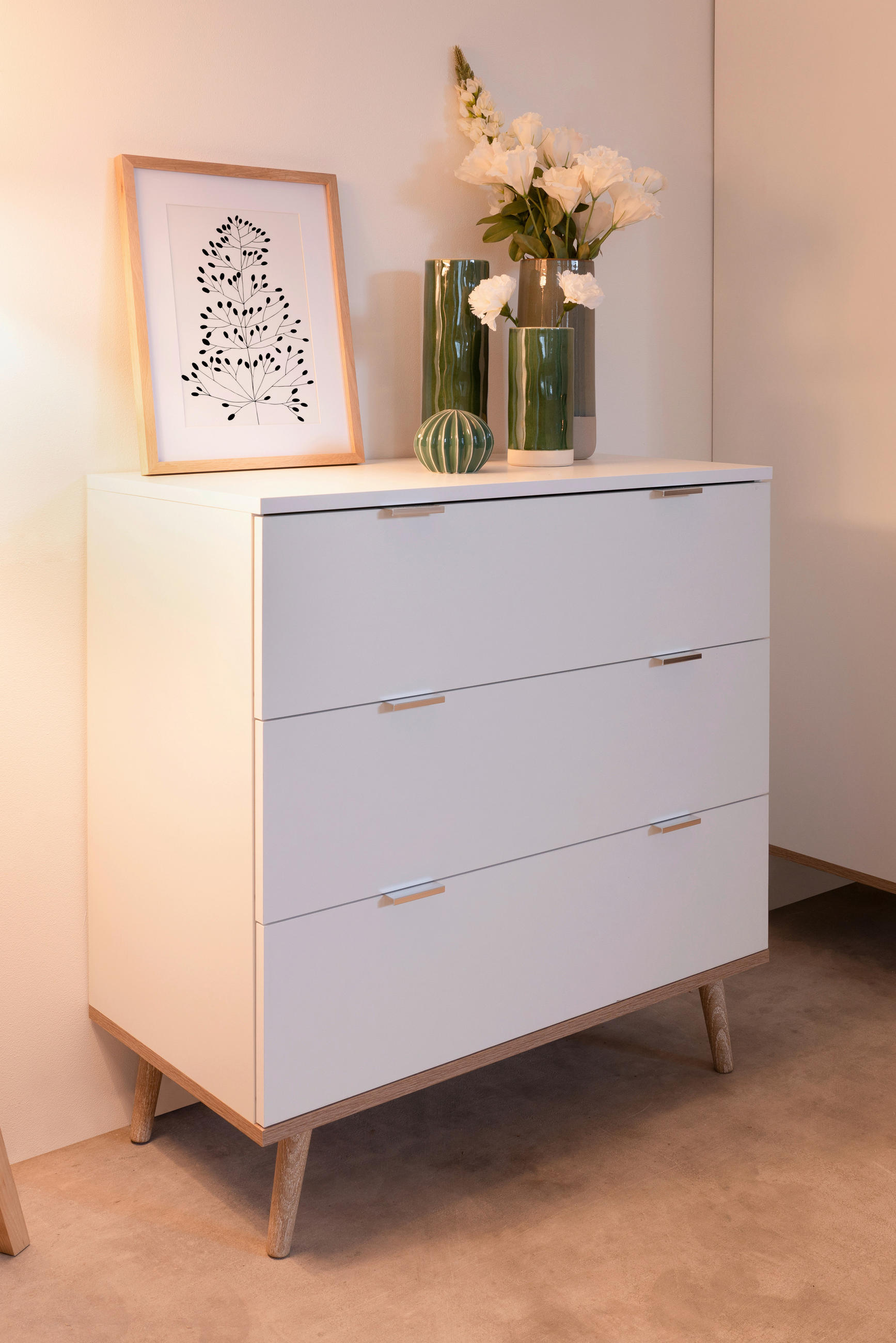 KOMMODE Weiß, Sonoma Eiche - Silberfarben/Weiß, KONVENTIONELL, Holz/Metall (80/86,5/40cm) - MID.YOU