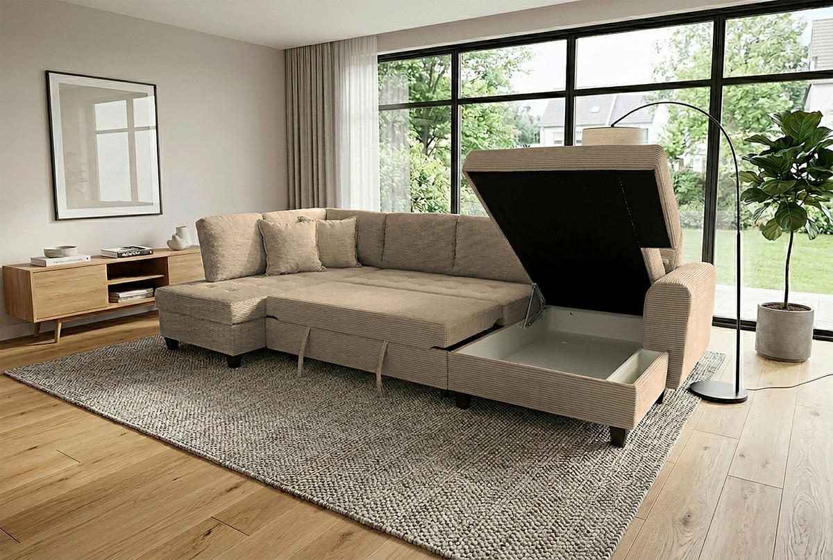 WOHNLANDSCHAFT MORITZ Karamell Cord  - Karamell, Trend, Textil (178/324/155cm) - P & B