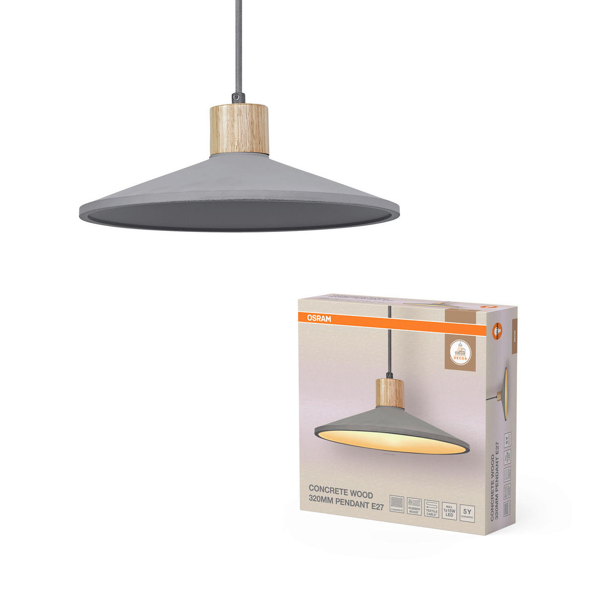 HÄNGELEUCHTE 32/116.50 cm  - Dunkelgrau/Naturfarben, Basics, Holz/Stein (32/116.50cm) - Osram