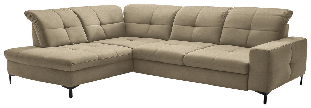 ECKSOFA in Chenille Beige  - Beige/Schwarz, Design, Textil/Metall (240/308cm) - Xora