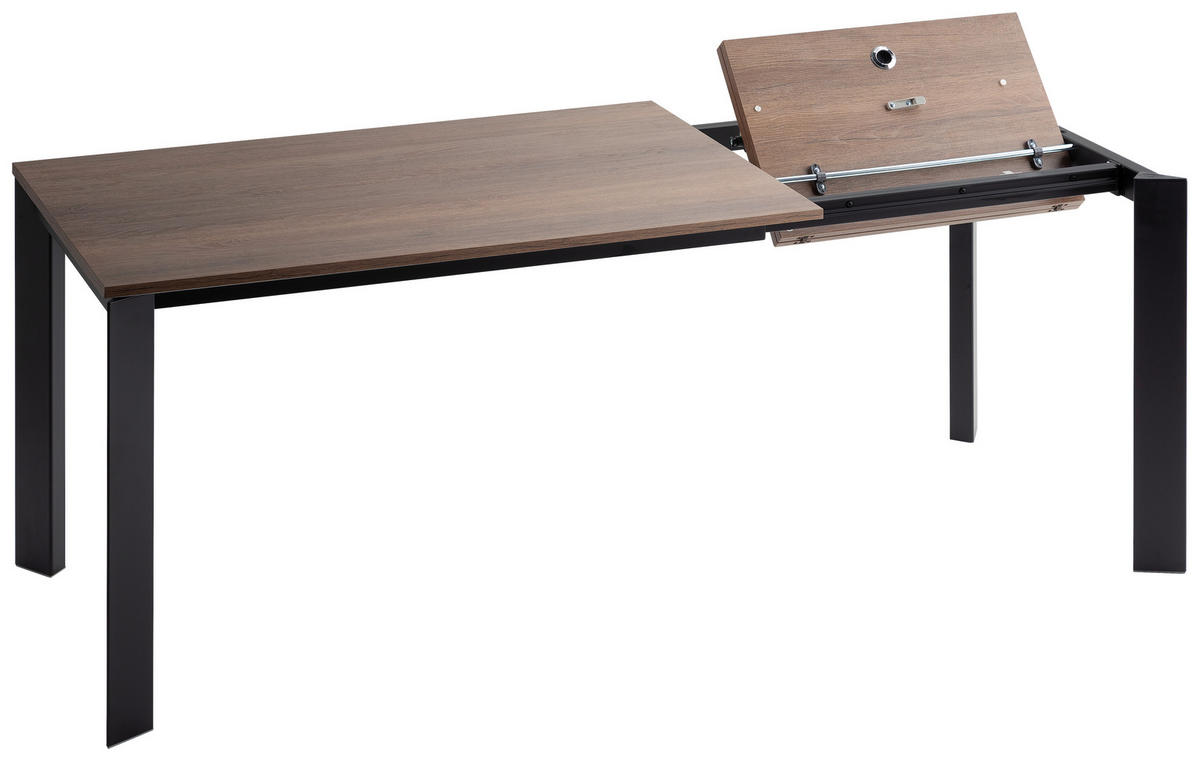 ESSTISCH in Metall, Holzwerkstoff 120-180/80/75 cm  - Eichefarben/Schwarz, Design, Holzwerkstoff/Metall (120-180/80/75cm) - Novel
