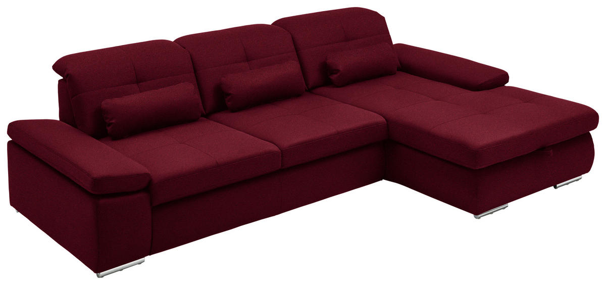 ECKSOFA  in Flachgewebe Weinrot  309/195 cm  - Chromfarben/Weinrot, Design, Textil (309/195cm) - Beldomo Style