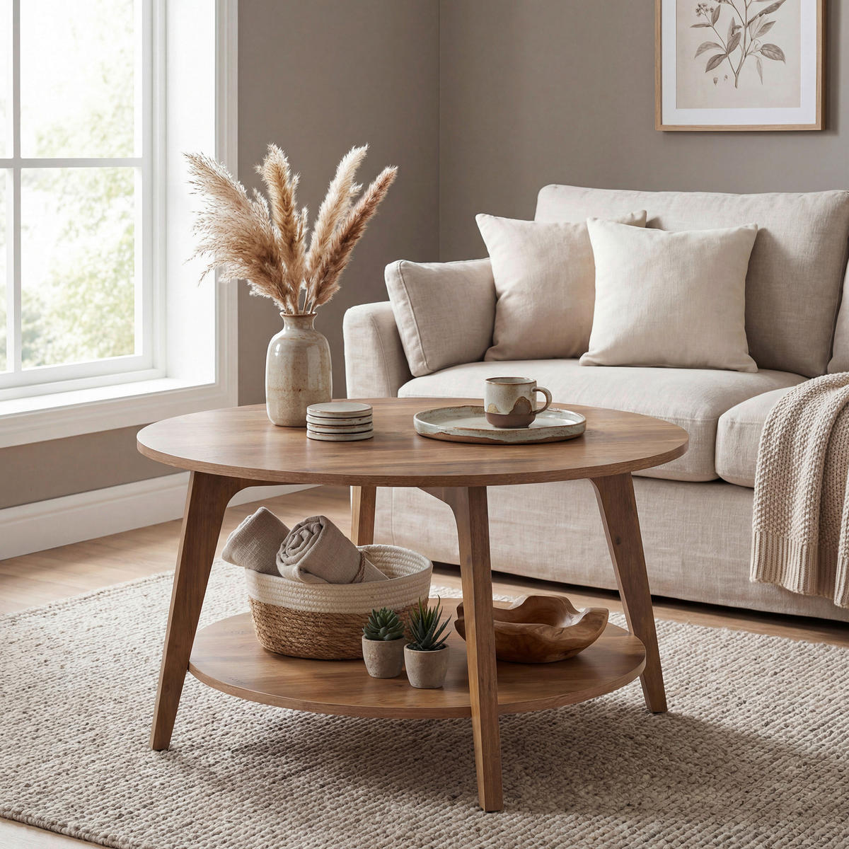 COUCHTISCH 80/80/45 cm rund Eichefarben einfacher Aufbau  - Eichefarben, Trend, Holzwerkstoff (80/80/45cm) - Boxxx