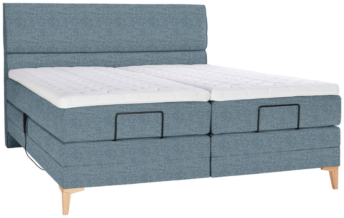 BOXSPRINGBETT 200/200 cm  in Blau  - Blau/Eichefarben, KONVENTIONELL, Holz/Textil (200/200cm) - Voleo