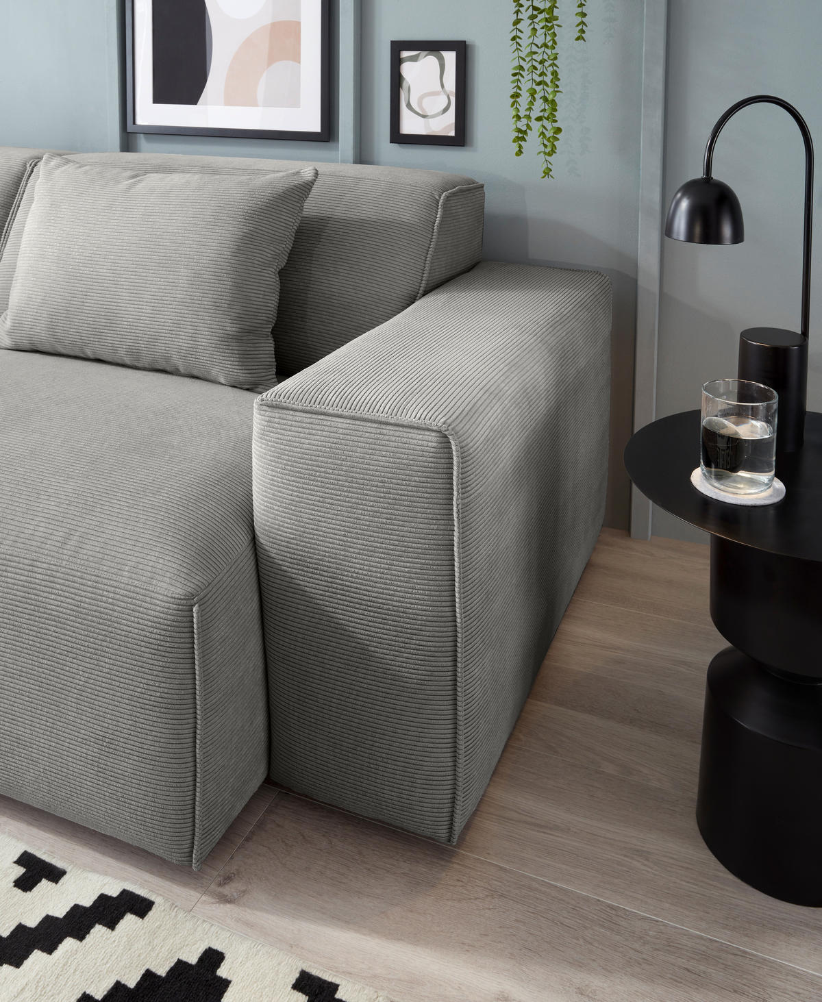 3-SITZER-SOFA Cord Grau  - Schwarz/Grau, Design, Kunststoff/Textil (236/71/101cm) - Pure Home Lifestyle